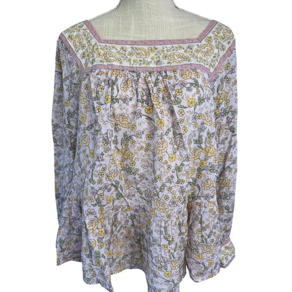 American Eagle Outfitters Tops - American Eagle Outfitters Floral Peasant Blouse Size M Long Sleeve Boho Top Pink